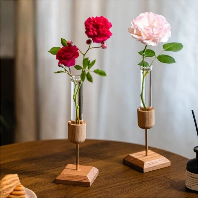 Wooden Test Tube Flower Vase Rustic Desktop Planter