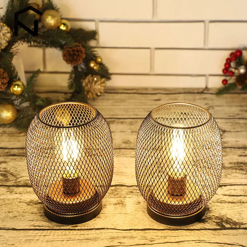 Metal Cage LED Table Lantern Warm White Battery Lamp