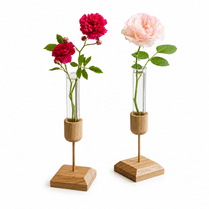 Wooden Test Tube Flower Vase Rustic Desktop Planter