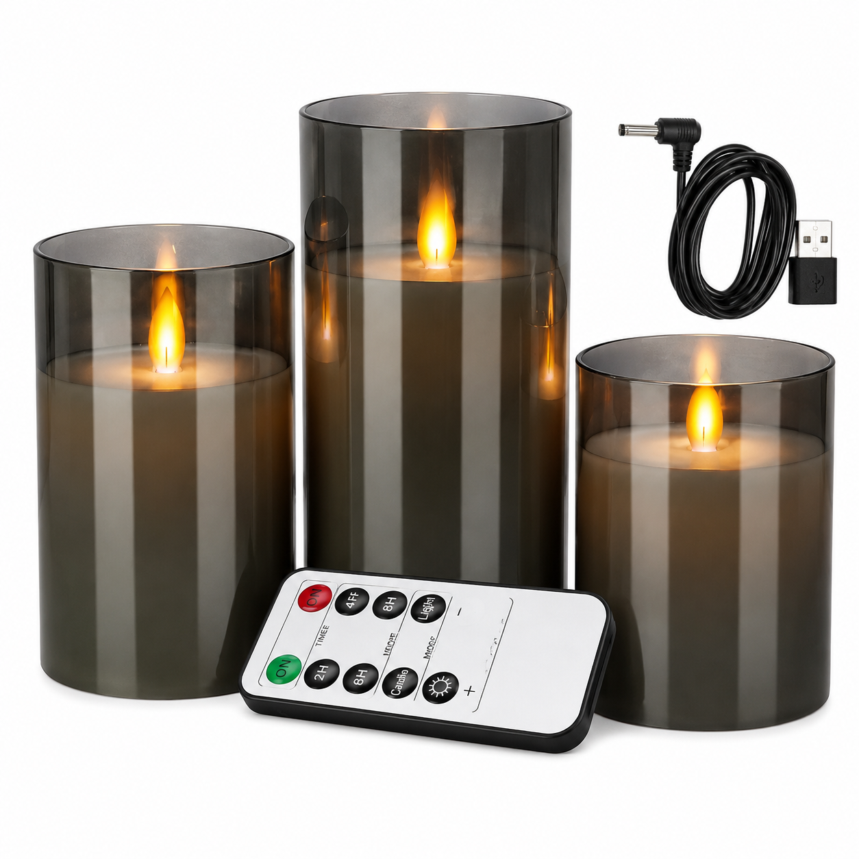 LED Flameless Pillar Candle Set – USB Rechargeable Wax