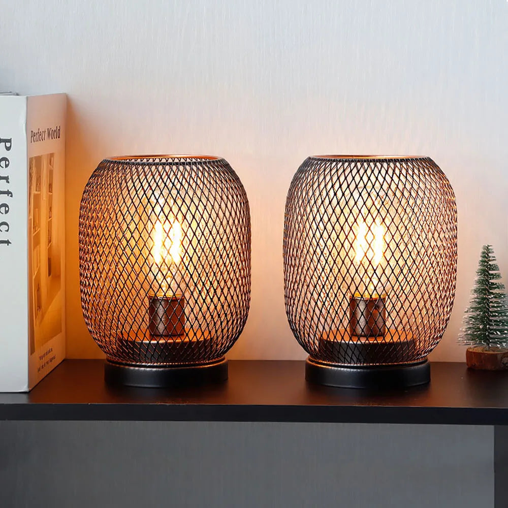 Metal Cage LED Table Lantern Warm White Battery Lamp
