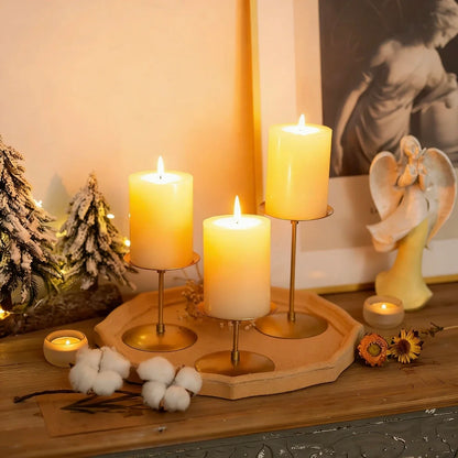 Set of 3 Metal Pillar Candle Holders For Table Decor