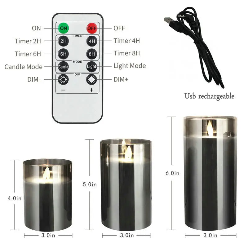LED Flameless Pillar Candle Set – USB Rechargeable Wax
