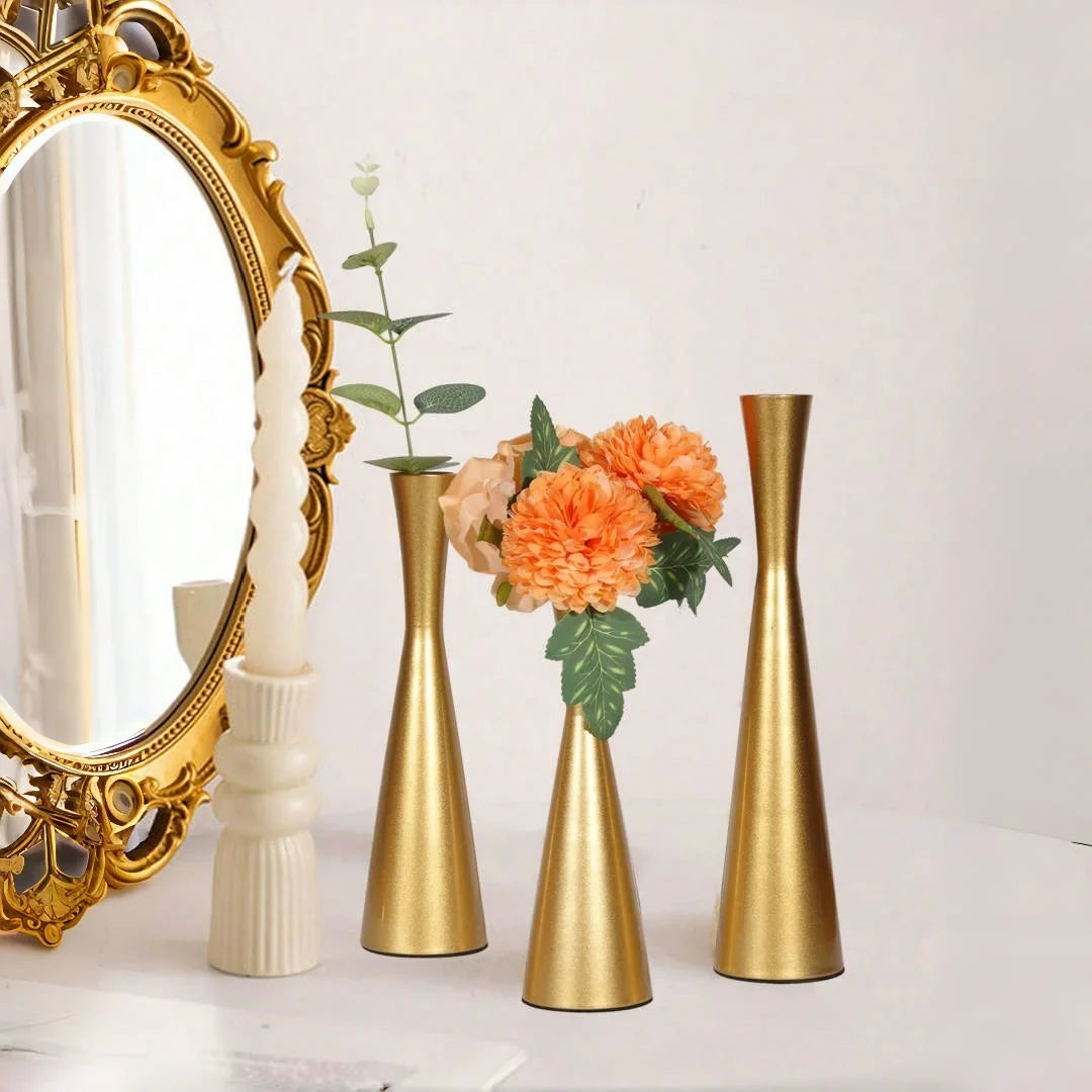 Gold Metal Slim Waist Candle Holders For Home Decor