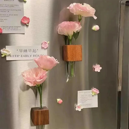 Solid Wood Magnetic Vase Fridge Magnet Home Decor