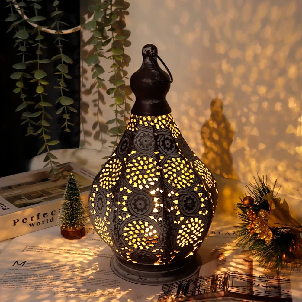 Moroccan Metal Table Lantern Lamp Retro Battery LED