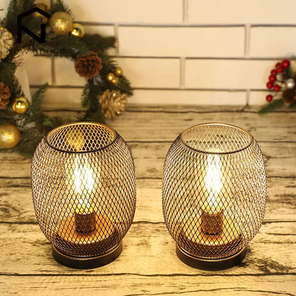 Metal Cage LED Table Lantern Warm White Battery Lamp