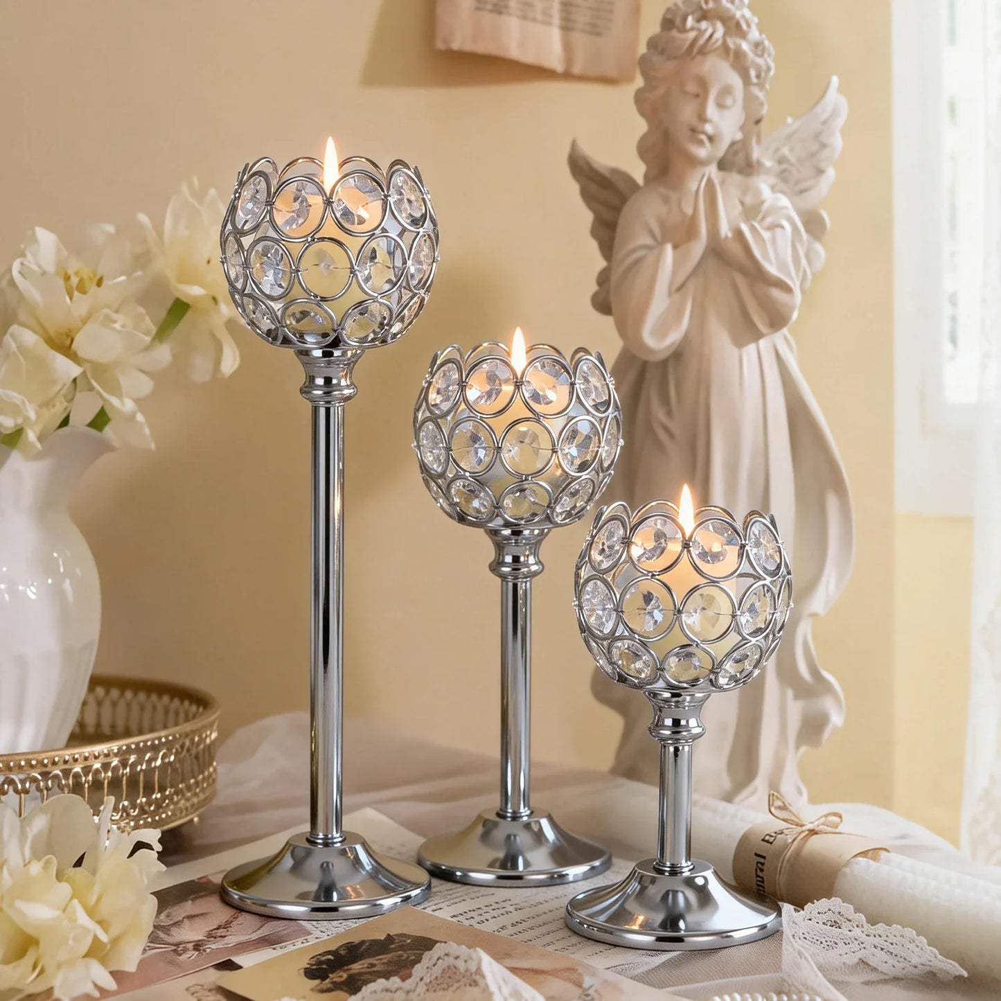 Glass Tealight Candle Holder – Elegant Metal Stand