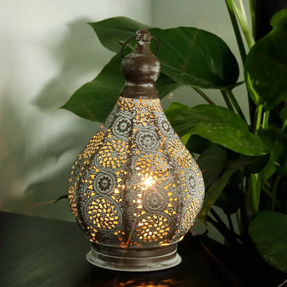 Moroccan Metal Table Lantern Lamp Retro Battery LED