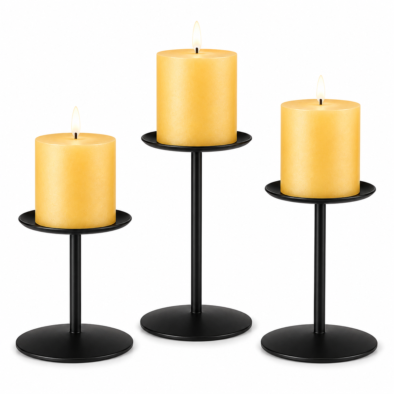 Set of 3 Metal Pillar Candle Holders For Table Decor